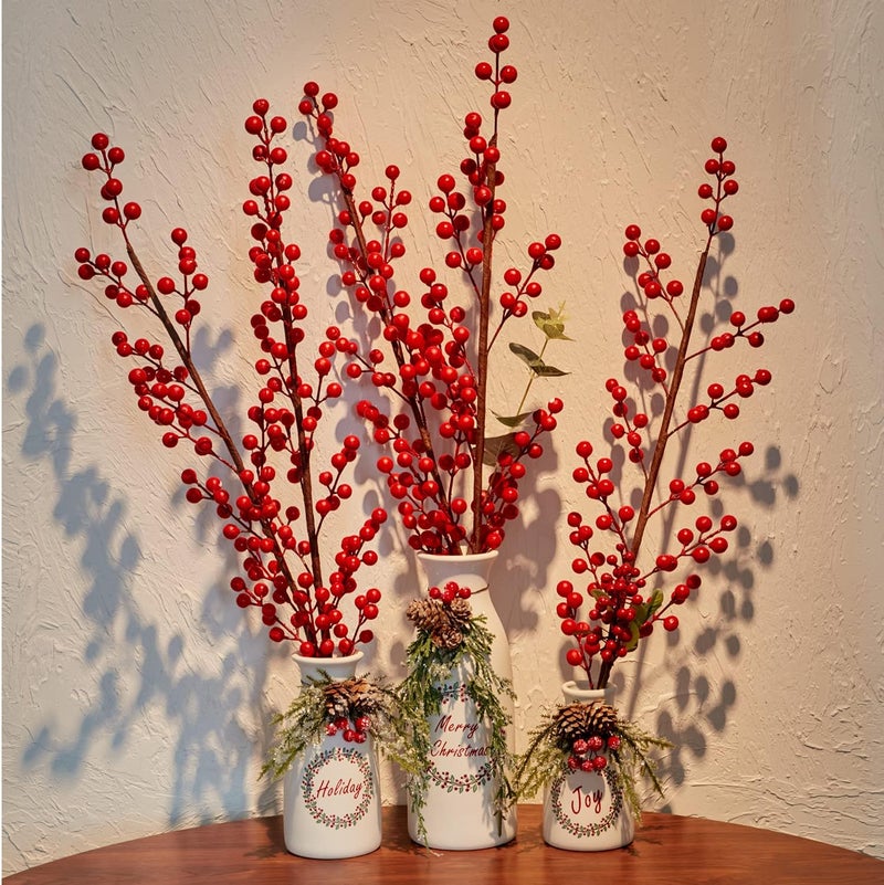 Wortour Artificial Christmas 3-Piece Set Flocked with Mixed Xmas Decorations Ceramic White Bottles - Image 5